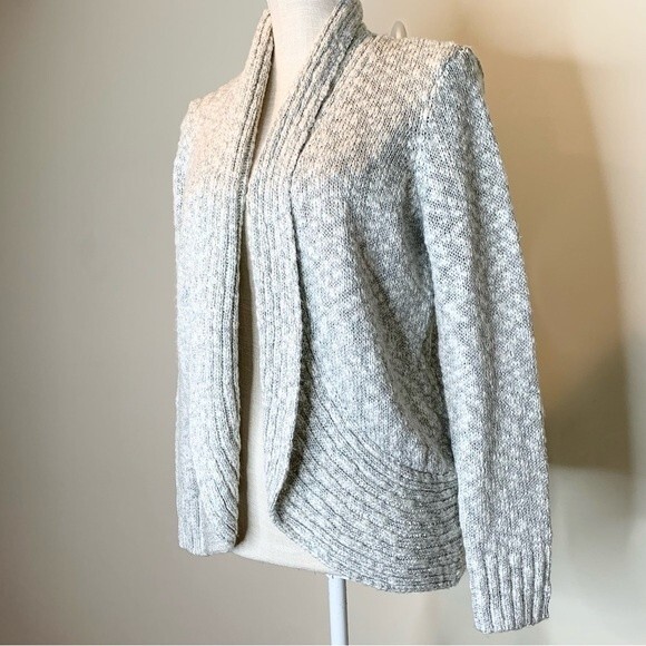 Chico’s Laurel Lurex Metallic Woven Open Front Cardigan Holiday 1/Medium 8 - Picture 3 of 9